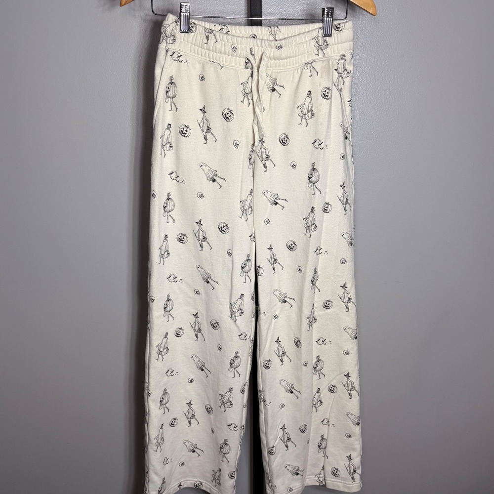 American Eagle AE Lounge Halloween Skeleton Pumpkin Ghost Sweatpants Cream XS